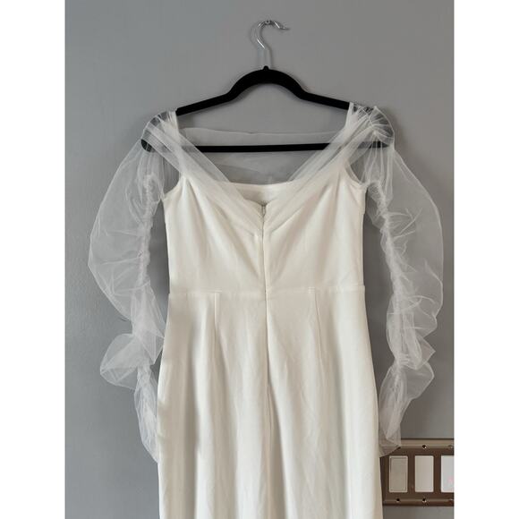 NWD Lulus Beautifully Beloved White Mesh Off Shoulder Maxi Wedding Dress Medium - Picture 9 of 13